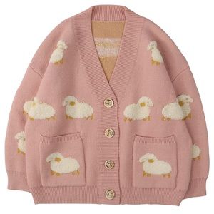 Lamb Knit Cardigan Sweater In Baby Pink 